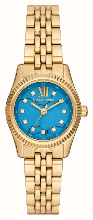 Michael Kors Lexington Three Hand Blue Dial Gold Steel Strap Watch for Women - MK4813