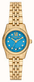 Michael Kors Lexington Three Hand Blue Dial Gold Steel Strap Watch for Women - MK4813