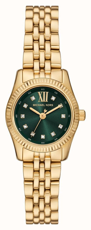 Michael Kors Lexington Pave Three-Hand Green Dial Gold Steel Strap Watch for Women - MK4842