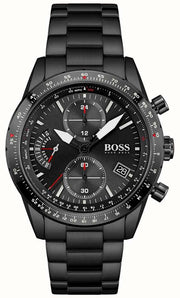 Hugo Boss Aero Chronograph Black Dial Black Steel Strap Watch for Men - 1513771