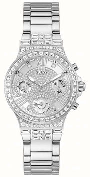 Guess Moonlight Multi Function Diamonds Silver Dial Silver Steel Strap Watch for Women - GW0320L1