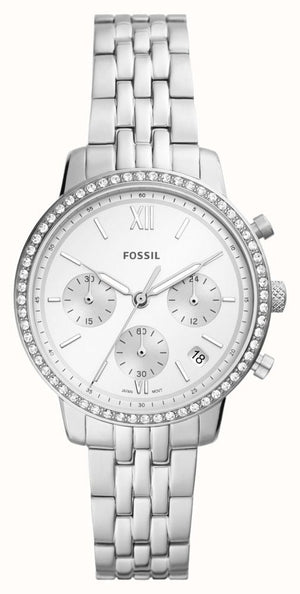 Fossil Neutra Chronograph Silver Dial Silver Steel Strap Watch for Women - ES5217