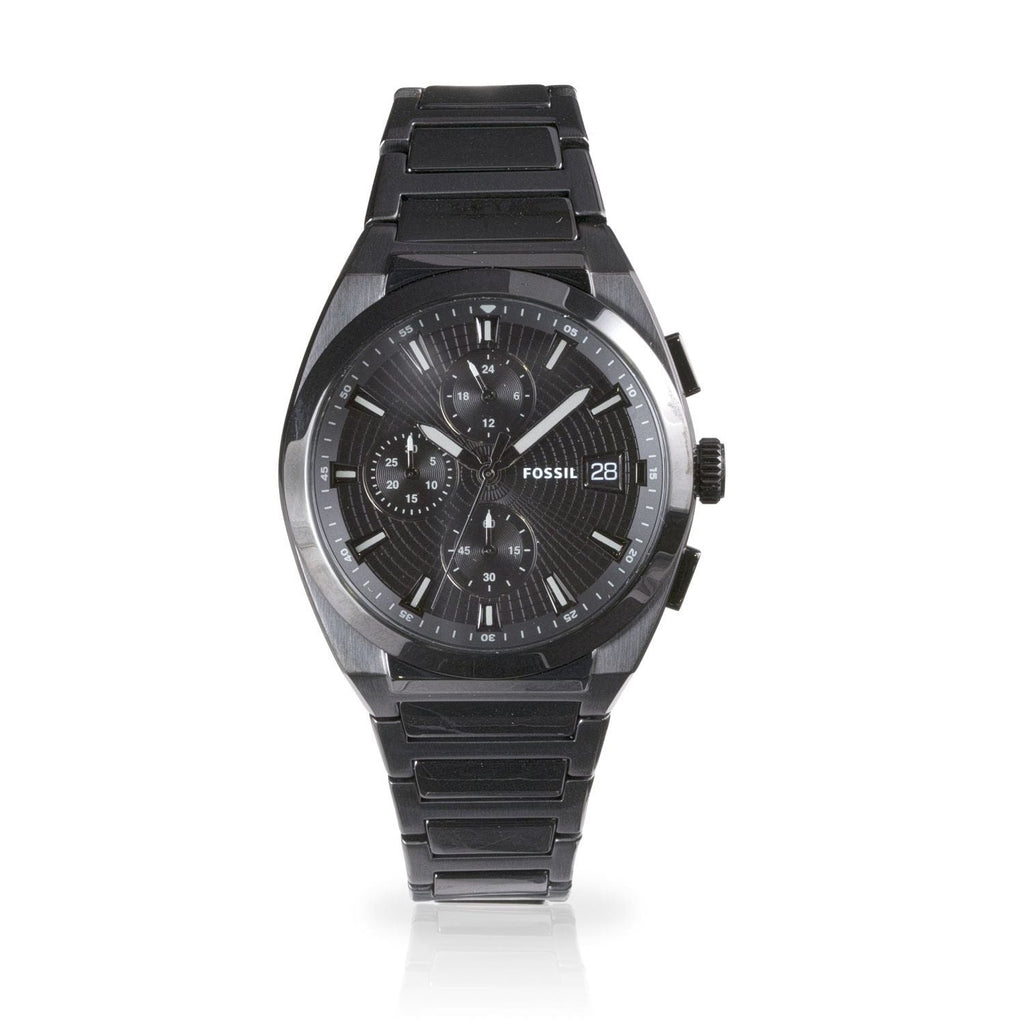 Fossil Everett Chronograph Black Dial Black Steel Strap Watch for Men - FS5797