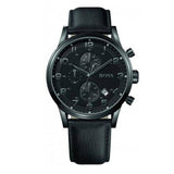 Hugo Boss Blackout Chronograph Black Dial Black Leather Strap Watch For Men - HB1512567