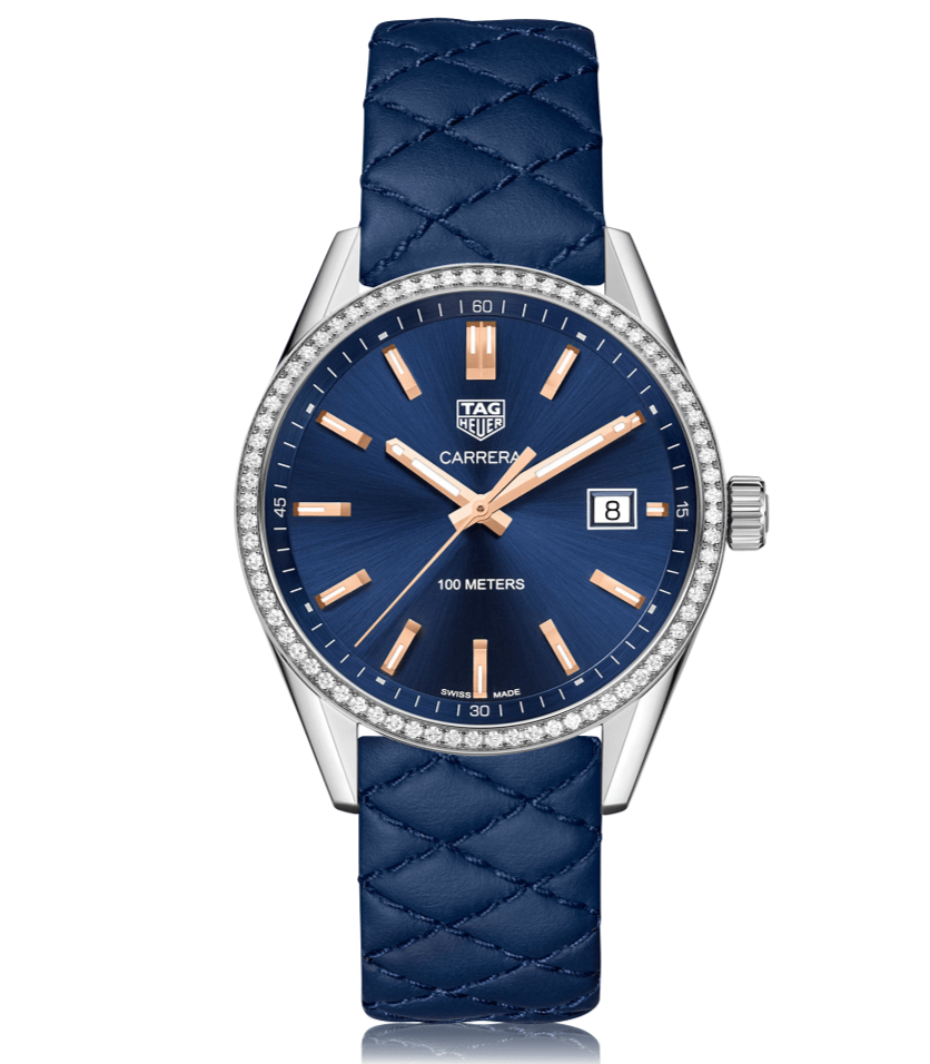 Tag Heuer Carrera Quartz Diamonds Blue Dial Blue Leather Strap