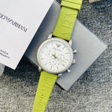 Emporio Armani Chronograph White Dial Green Rubber Strap Watch For Men - AR11022