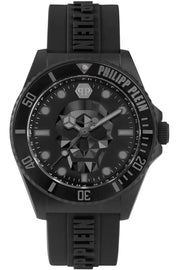 Philipp Plein The $kull Diver Black Dial Black Silicone Strap Watch For Men- PWOAA0922