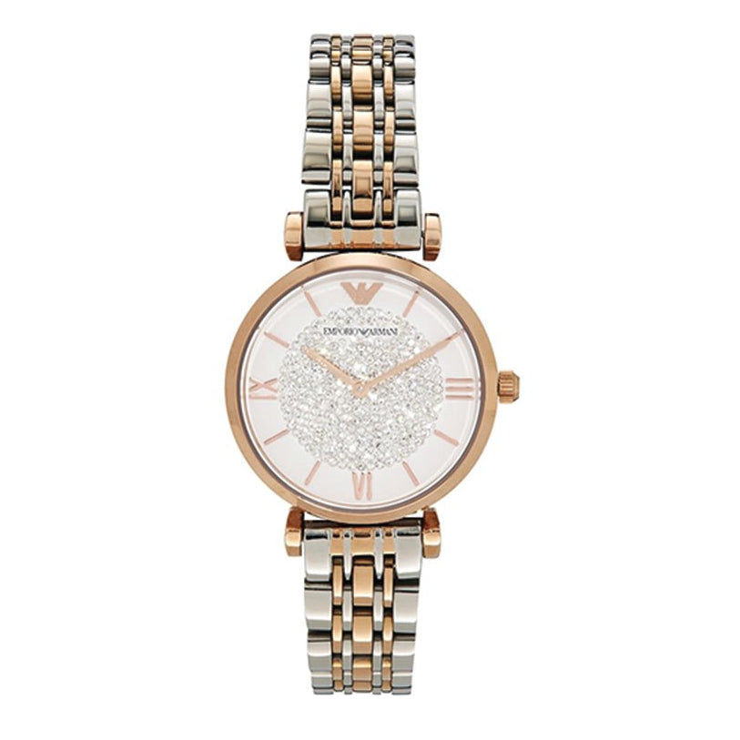 Emporio Armani Gianni T Bar White Dial Two Tone Steel Strap Watch