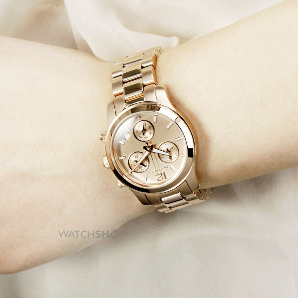 Michael Kors Runway Chronograph Rose Gold Dial Rose Gold Steel Strap Watch for Women - MK5430