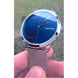 Calvin Klein Minimal Blue Dial Silver Mesh Bracelet Watch for Men - K3M2112N