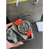 Fossil Bannon Chronograph Grey Dial Orange Silicone Strap Watch for Men - BQ2500