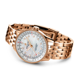Breitling Navitimer Automatic 35 White Mother of Pearl Dial Rose Gold Steel Strap Watch for Men - R17395211A1R1