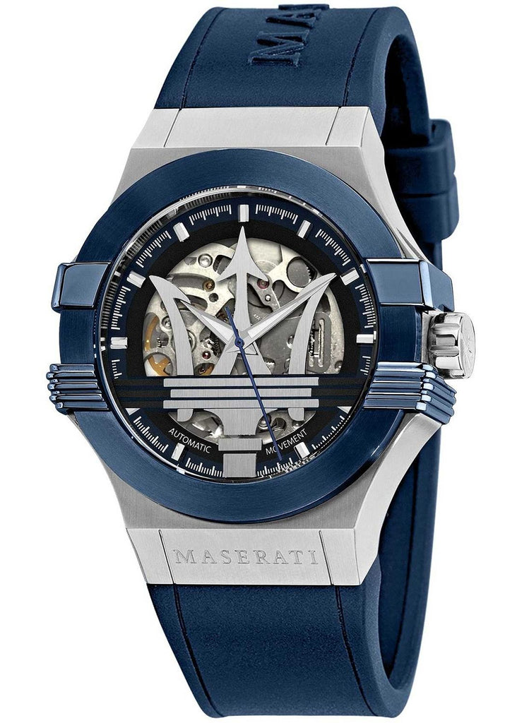 Maserati Potenza Skeleton Dial Quartz Blue Silicon Watch For Men