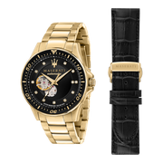 Maserati SFIDA Black Dial Yellow Gold Toned Stainless Steel Watch For Men - R8823140003