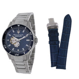 Maserati SFIDA Automatic Skeleton Blue Dial Silver Steel Strap Watch For Men - R8823140007