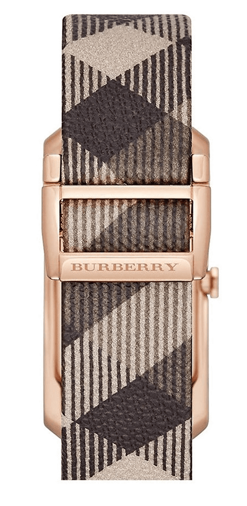 Burberry The Pioneer Rose Gold Dial Haymarket Brown Leather Strap