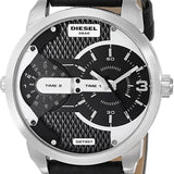 Diesel Mini Daddy Black Silver Dial Black Leather Strap Watch For Men - DZ7307