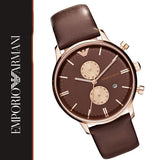 Emporio Armani Classic Chronograph Brown Dial Brown Leather Strap Watch For Men - AR0387