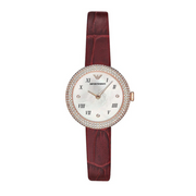 Emporio Armani Rosa Two Hand White Dial Red Leather Strap Watch For Women - AR11357