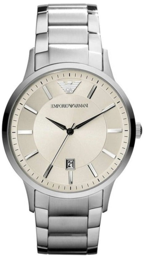 Emporio Armani Classic Quartz White Dial Silver Steel Strap