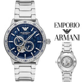 Emporio Armani Mario Chronograph Automatic Blue Dial Silver Steel Strap Watch For Men - AR60052