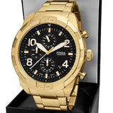 Fossil Bronson Chronograph Black Dial Gold Steel Strap Watch for Men - FS5877