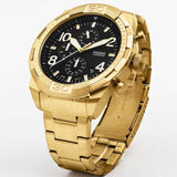 Fossil Bronson Chronograph Black Dial Gold Steel Strap Watch for Men - FS5877