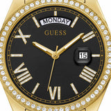 Guess Luna Diamonds Black Dial Gold Steel Strap Watch for Women - GW0307L2