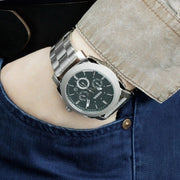 Fossil Machine Chronograph Black Dial Silver Steel Strap Watch for Men - FS4776