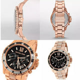 Michael Kors Everest Chronograph Black Dial Rose Gold Steel Strap Watch For Women - MK5875