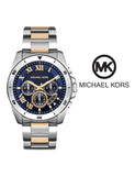 Michael Kors Brecken Chronograph Blue Dial Two Tone Steel Strap Watch For Men - MK8437