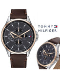 Tommy Hilfiger Shawn Multi Function Quartz Grey Dial Brown Leather Strap Watch for Men - 1791615