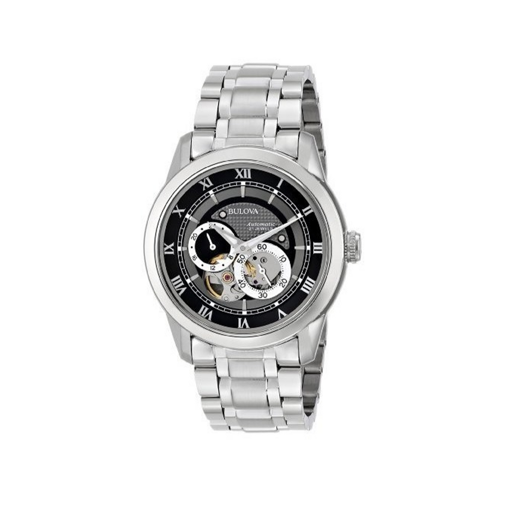 Bulova BVA Dual Aperture Black Dial Silver Steel Strap Watch for Men