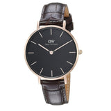 Daniel Wellington Classic Petite York Black Dial Brown Leather Strap Watch For Women - DW00100170