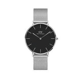 Daniel Wellington Petite Sterling Black Dial Silver Mesh Bracelet Watch For Women - DW00100304