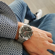Guess Circuit Chronograph Black Dial Silver Steel Strap Watch For Men - W0968G1