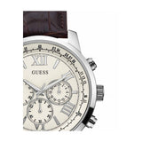 Guess Horizon Chronograph White Dial Brown Leather Strap Watch For Men - W0380G2