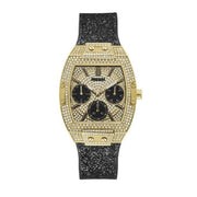Guess Raven Diamonds Champagne Dial Black Rubber Strap Watch For Women - GW0105L2