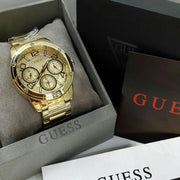 Guess Crystal Multifunction Gold Dial Gold Steel Strap Watch for Women - W0778L2