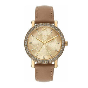 Michael Kors Corey Analog Gold Dial Brown Leather Strap Watch for Women - MK2986