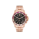 Michael Kors Everest Chronograph Black Dial Rose Gold Steel Strap Watch for Women - MK6972