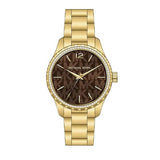 Michael Kors Layton Chronograph Brown Dial Gold Steel Strap Watch For Women - MK7296