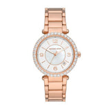 Michael Kors Parker Three-Hand Mother of Pearl White Dial Rose Gold Steel Strap Watch For Women - MK4695