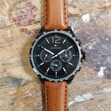 Tommy Hilfiger Gavin Chronograph Quartz Black Dial Brown Leather Strap Watch for Men - 1791470