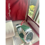 Salvatore Ferragamo F-80 Classic Green Dial Green Leather Strap Watch for Men - SFDT00519