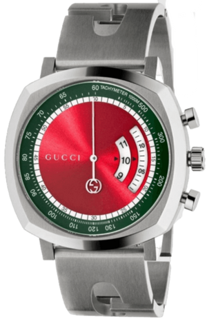 Gucci Grip Quartz Chronograph Red Dial Silver Steel Strap Watch For Men - YA157303