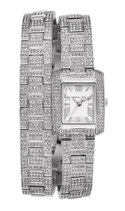 Michael Kors Emery Pave Double Wrap Crystals White Dial Silver Steel Strap Watch for Women - MK4836