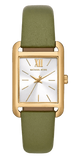 Michael Kors Monroe Three-Hand Silver Dial Green Leather Strap Watch for Women - MKO1028