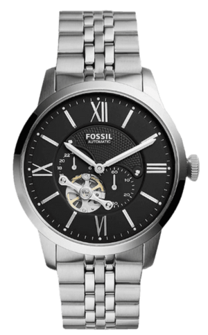 Fossil Townsman Black Dial Silver Steel Strap Watch for Men - ME3107