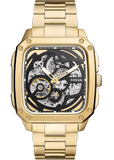 Fossil Inscription Automatic Skeleton Black Dial Gold Steel Strap Watch for Men - BQ2573